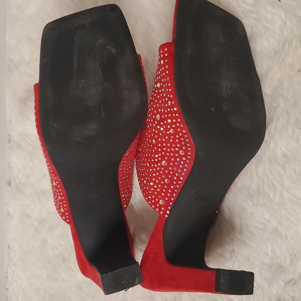 Big Tree Red Velvet Square Toe Diamond Studded 4-… - image 5